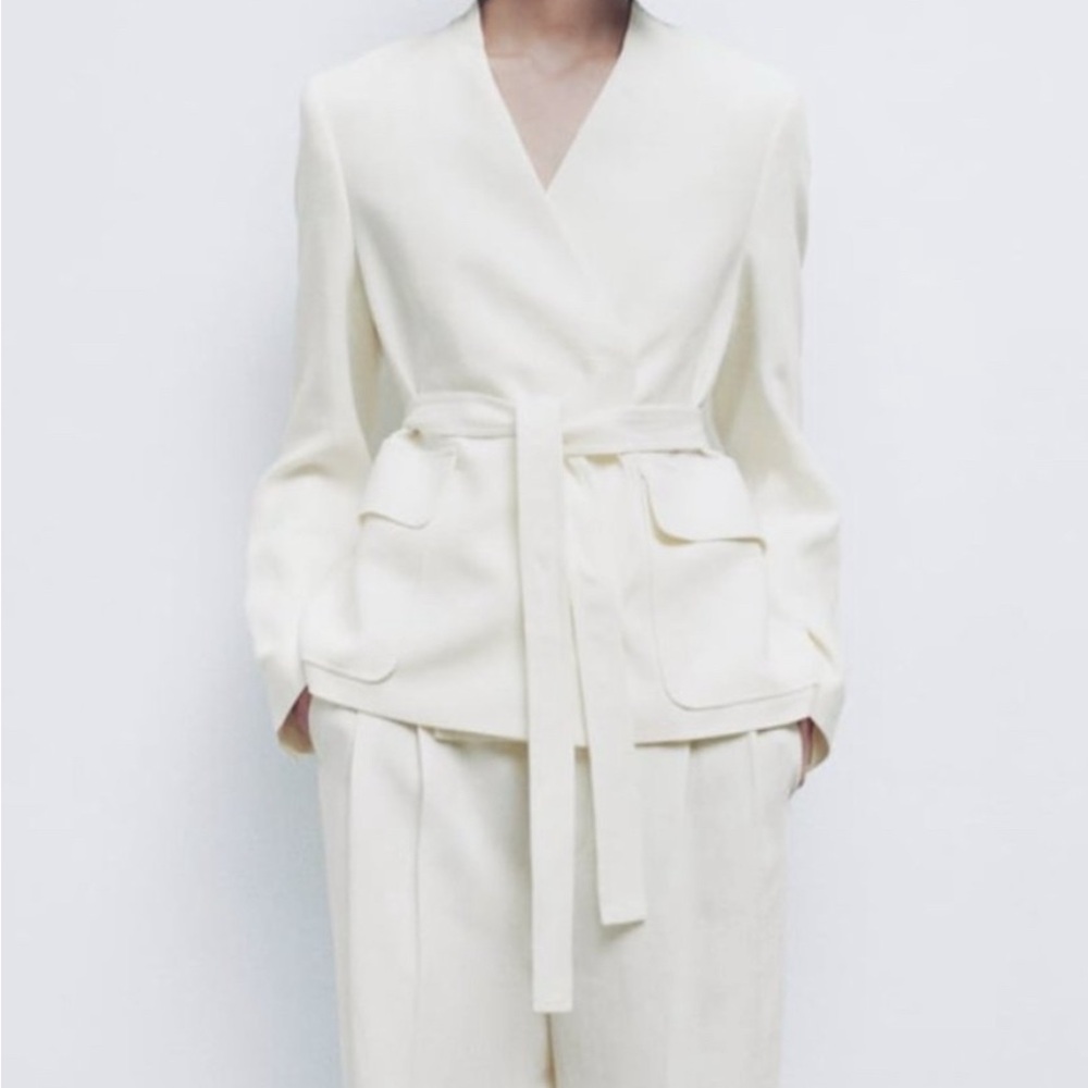 Zara ivory linen blazer XS GUC